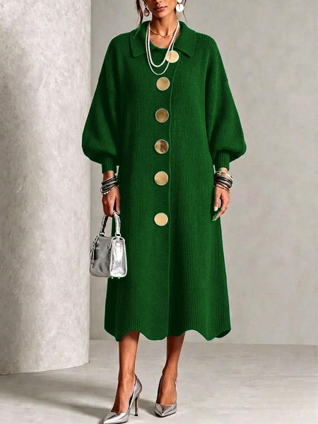 Clara Womens Ribbed Knit ButtonFront Balloon Sleeve Dress - Image 3