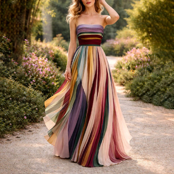 Genevieve Womens Multicolor Strapless Pleated Dress - Image 3