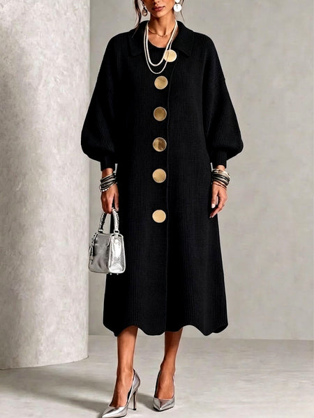 Clara Womens Ribbed Knit ButtonFront Balloon Sleeve Dress - Image 2