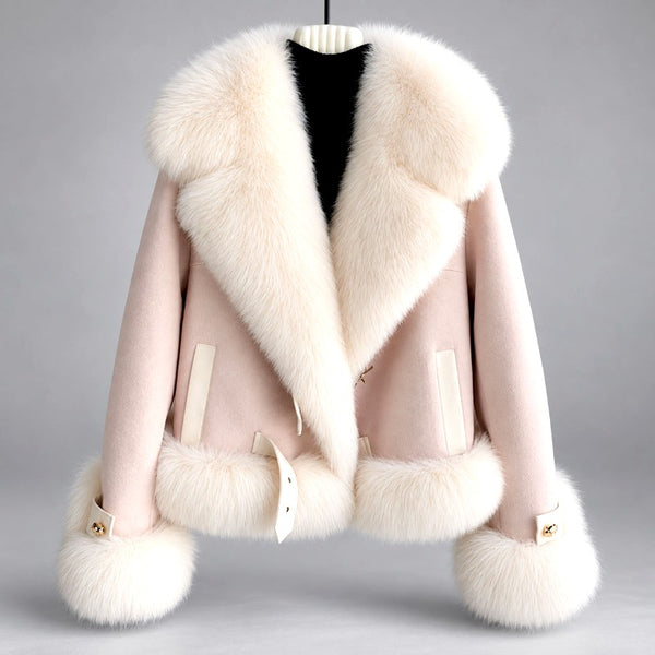 Leandra Womens Faux Suede Faux Fur Collar Cropped Jacket - Image 4