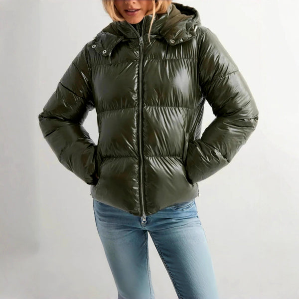 Mirabel Womens HighShine Hooded Puffer Winter Jacket