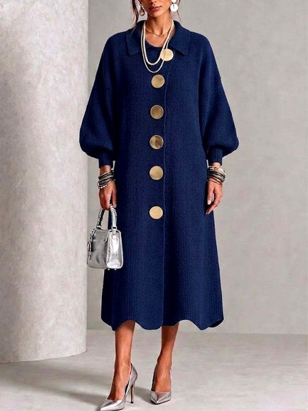 Clara Womens Ribbed Knit ButtonFront Balloon Sleeve Dress - Image 5