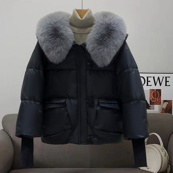 Sheila Womens Faux Fur Collar Toggle Pauffer Jacket