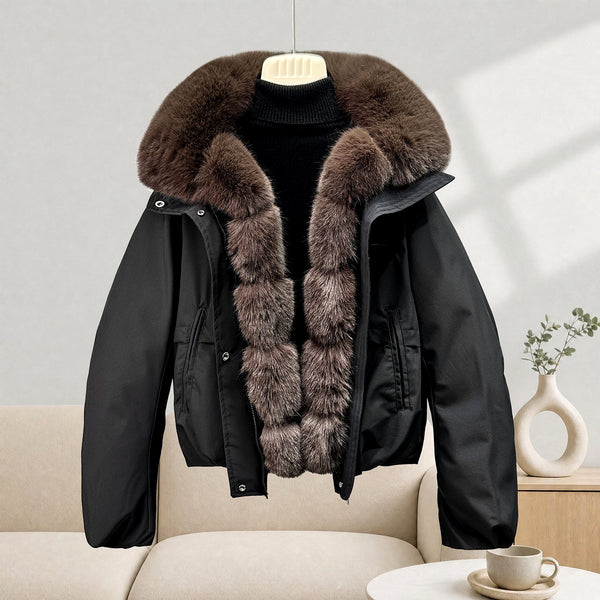 Vivian Womens Faux Fur Hooded Cropped Parka Jacket